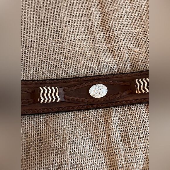Vintage Nocona Belt Co Brown Leather Western Silver Buckle concho boho main image 14